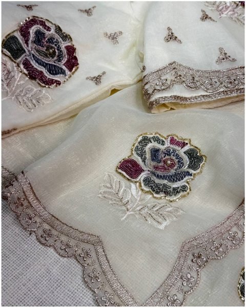 Contemporary White Melborne Simmer Silk Saree with Matching Embroidered Blouse Silk Sarees Wholesale