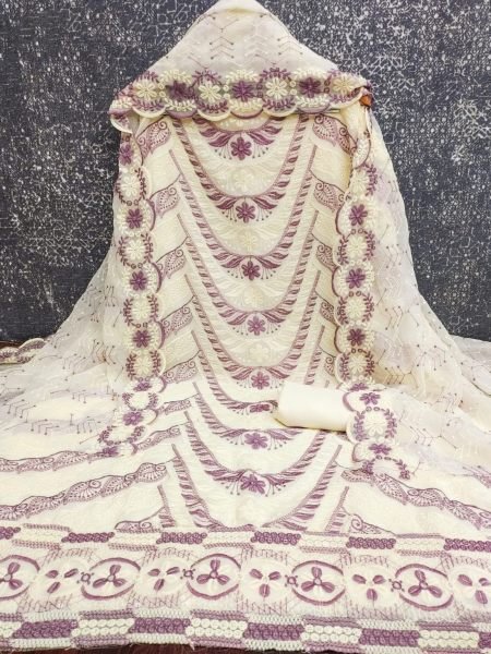 Contemporary White Purple Heavy Georgette Siffly Work Top with Matching Dupatta 