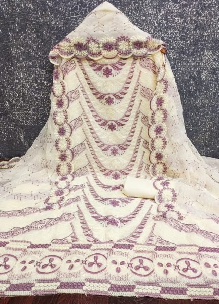 Contemporary White Purple Heavy Georgette Siffly Work Top with Matching Dupatta Color Set Matching Dress Material Wholesale