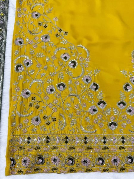 Contemporary Yellow Natural Crepe Kurta Suit with Thread and Sequence Work Ready To Wear Collection
