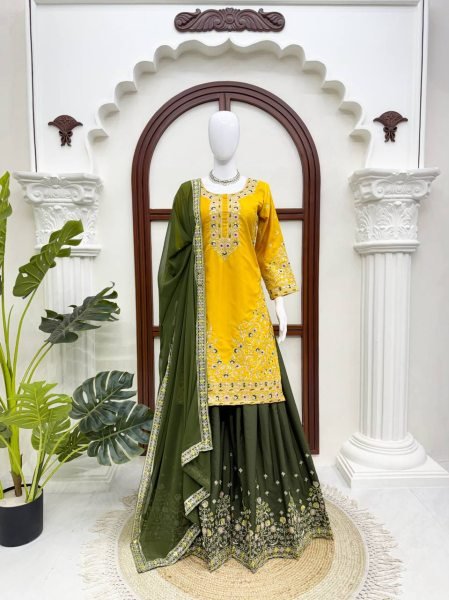 Contemporary Yellow Natural Crepe Kurta Suit with Thread and Sequence Work Ready To Wear Collection
