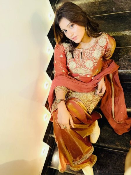 Copper Gold Embroidered Top Sharara Set with Sequins Dupatta for Party and Wedding Wear Ready To Wear Collection