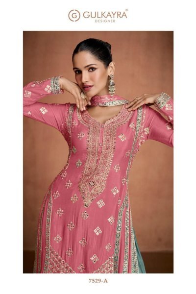 Coral Pink Orange Color Hit Designe Real Chinon Plazzo Suit Collection With Hand Work  Designer Plazzo Salwar Suits Wholesale