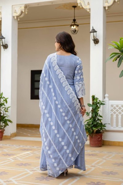 Corporate Collection Mal Cotton Gown lakhnowi Work With Bottom And Dupatta  Ready To Wear Collection
