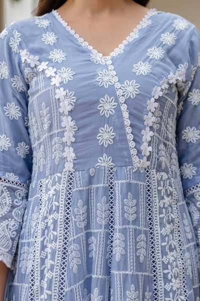 Corporate Collection Mal Cotton Gown lakhnowi Work With Bottom And Dupatta  Ready To Wear Collection