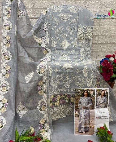 Cotton Chikankari Embroidered Pakistani Unstitched Suits by Saniya Trendz 7145 Pakistani Suits Wholesale