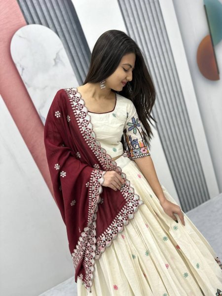 Cotton Embroidery Chain Work Lehenga Set with Stylish Dupatta Wedding Party Wear Wholesale Offers Available Now Designer Lehenga Choli
