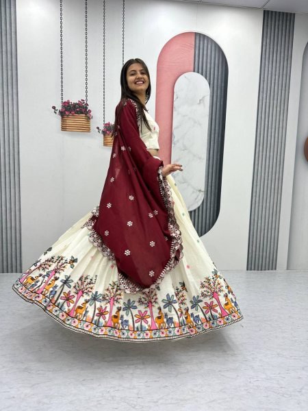 Cotton Embroidery Chain Work Lehenga Set with Stylish Dupatta Wedding Party Wear Wholesale Offers Available Now Designer Lehenga Choli