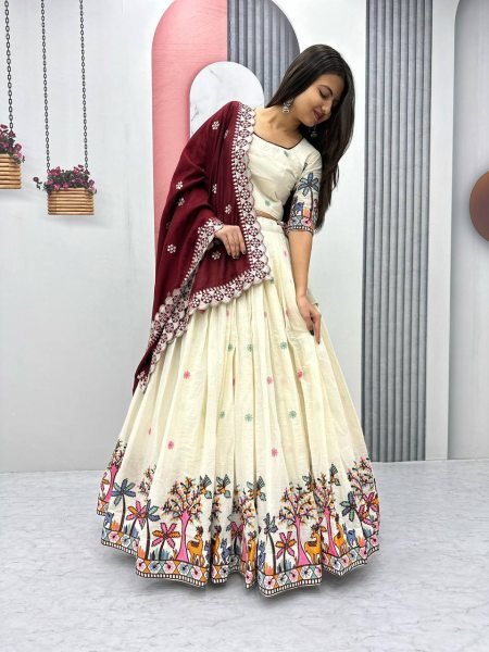 Cotton Embroidery Chain Work Lehenga Set with Stylish Dupatta Wedding Party Wear Wholesale Offers Available Now Designer Lehenga Choli