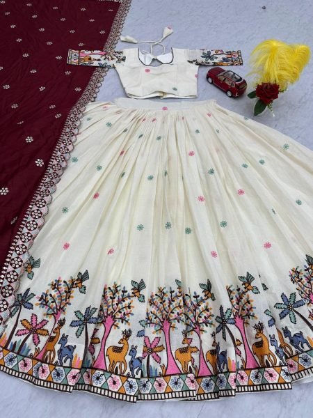 Cotton Embroidery Chain Work Lehenga Set with Stylish Dupatta Wedding Party Wear Wholesale Offers Available Now Designer Lehenga Choli