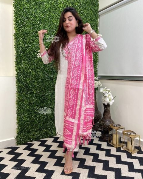 Women Kurti With Cotton Pant And Duptta Color Set Matching Dress Material Wholesale