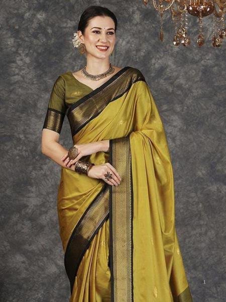 Cotton Silk Saree with Gold Weaving Border and Contrast Blouse For Regular Wear Sarees 