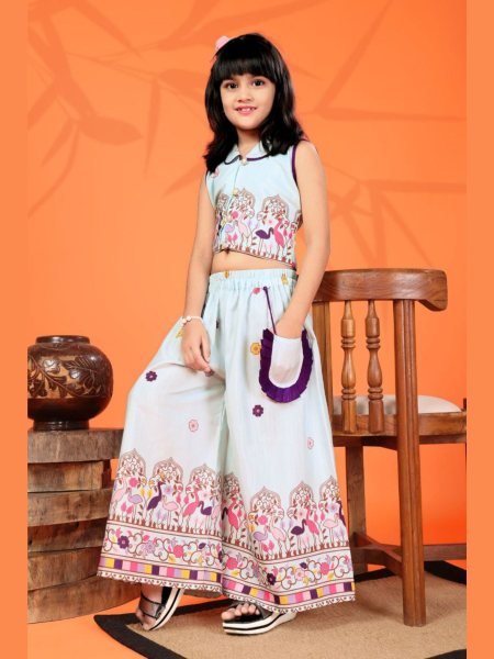 Couture Sky Blue Ready to Wear Rayon Kurta Plazzo Set for Stylish and Comfortable Look Girls Wear