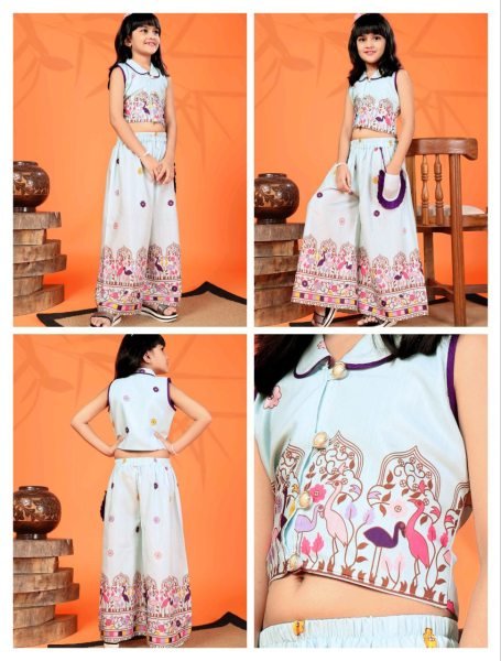 Couture Sky Blue Ready to Wear Rayon Kurta Plazzo Set for Stylish and Comfortable Look Girls Wear