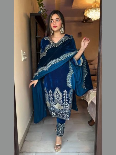 Couture  Viscose Velvet Sequin Embroidered Work 3 Piece Set for Women Wear  