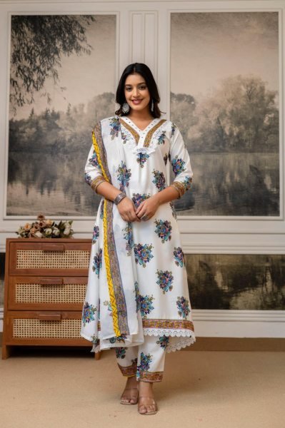 Cozy Embroidered Cotton Kurti with Pant and Printed Dupatta for Office Wear Cotton Kurtis Wholesale