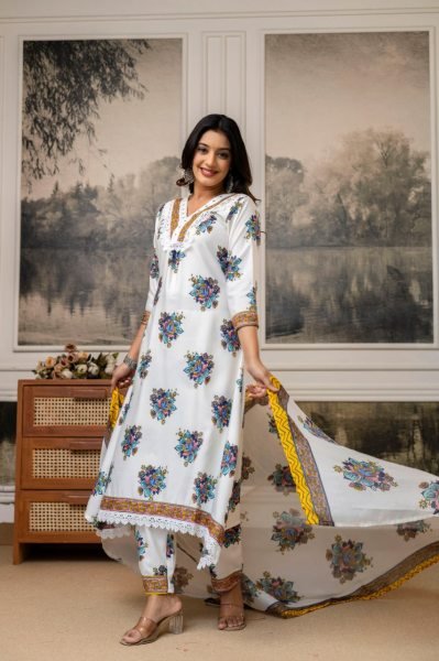 Cozy Embroidered Cotton Kurti with Pant and Printed Dupatta for Office Wear Cotton Kurtis Wholesale