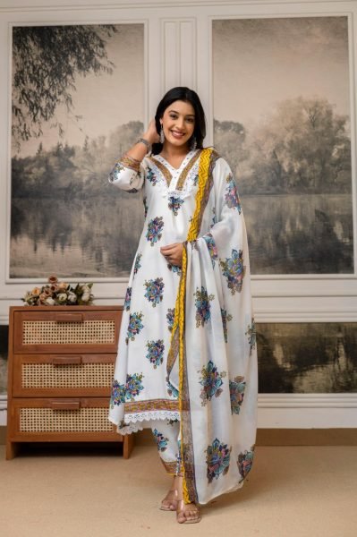 Cozy Embroidered Cotton Kurti with Pant and Printed Dupatta for Office Wear Cotton Kurtis Wholesale