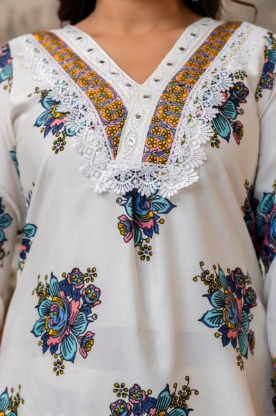 Cozy Embroidered Cotton Kurti with Pant and Printed Dupatta for Office Wear Cotton Kurtis Wholesale