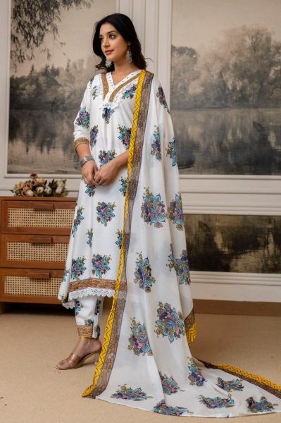 Cozy Embroidered Cotton Kurti with Pant and Printed Dupatta for Office Wear Cotton Kurtis Wholesale