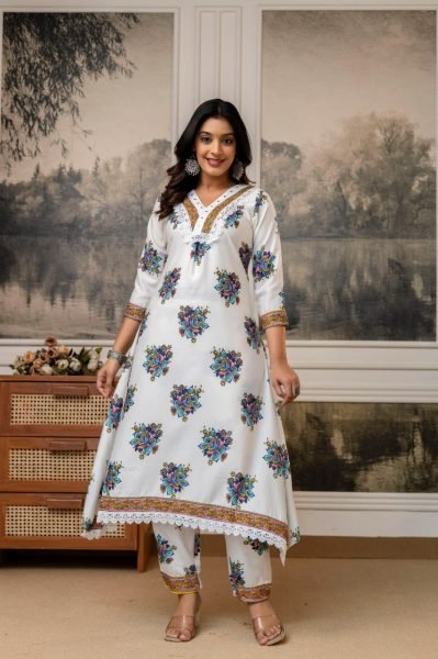 Cozy Embroidered Cotton Kurti with Pant and Printed Dupatta for Office Wear Cotton Kurtis Wholesale