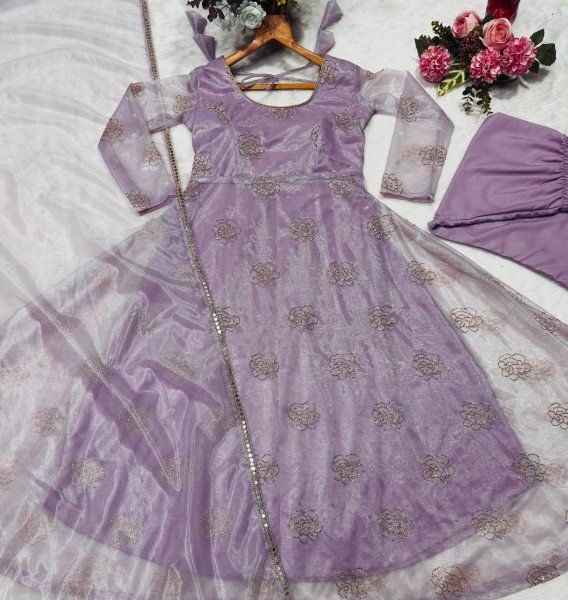 Cozy Lavender  Readymade Anarkali with Bids and Embroidery Work for  Party Wear Anarkali Kurtis 