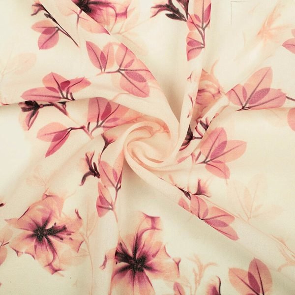 Cream And Peach Floral Pattern Digital Print Georgette Fabric Digital print 
