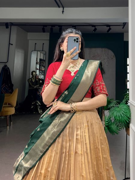 Cream Boutique Style Kanchipuram Silk Wedding Lehenga with Zari Weaving Work Designer Lehenga Choli