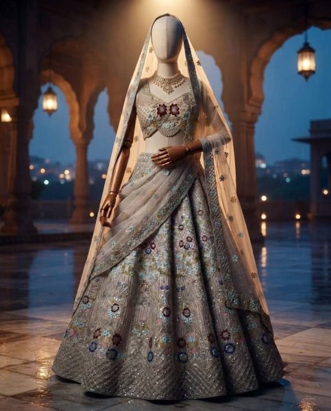 Cream Butterfly Net Lehenga Choli with Heavy Embroidery Work and Net Dupatta For Bridal  Bridal Lehenga Choli