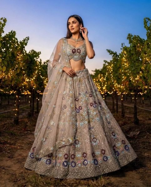 Cream Butterfly Net Lehenga Choli with Heavy Embroidery Work and Net Dupatta For Bridal  Bridal Lehenga Choli