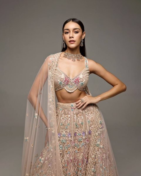 Cream Butterfly Net Lehenga Choli with Heavy Embroidery Work and Net Dupatta For Bridal  Bridal Lehenga Choli
