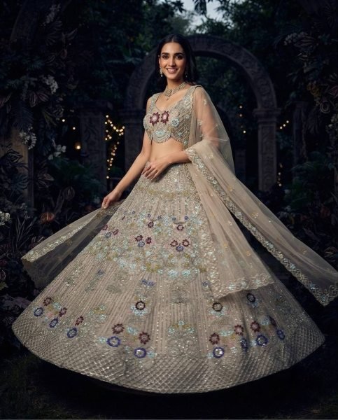 Cream Butterfly Net Lehenga Choli with Heavy Embroidery Work and Net Dupatta For Bridal  Bridal Lehenga Choli