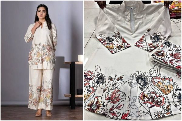 Cream Cotton Silk Co ord Set with Colorful Digital Prints Ideal for Daily Wear CO ORD Sets