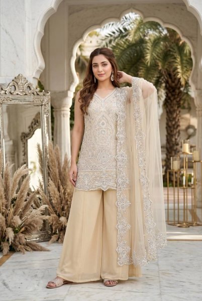Cream Georgette Suit with Sequence Embroidery for Wedding and Festive Wear Ready To Wear Collection
