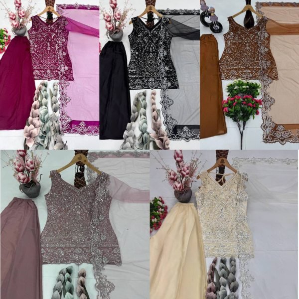 Cream Georgette Suit with Sequence Embroidery for Wedding and Festive Wear Ready To Wear Collection