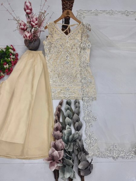 Cream Georgette Suit with Sequence Embroidery for Wedding and Festive Wear Ready To Wear Collection