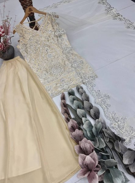 Cream Georgette Suit with Sequence Embroidery for Wedding and Festive Wear Ready To Wear Collection