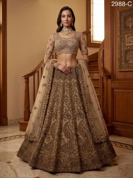 Cream Grand Flair Lehenga Choli with Premium Embroidery for Bride  Lehenga