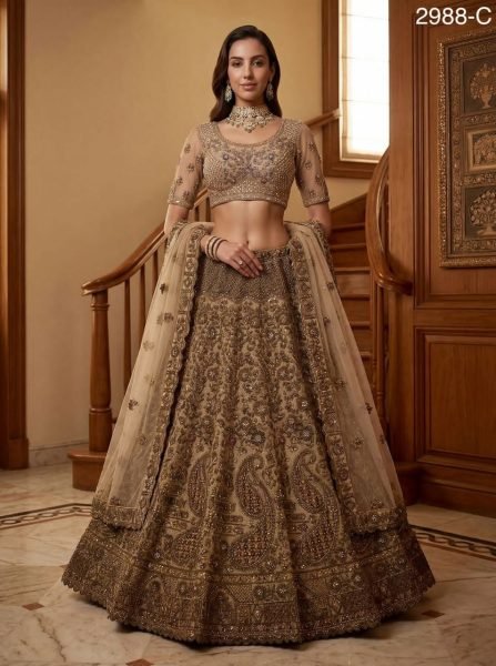 Cream Grand Flair Lehenga Choli with Premium Embroidery for Bride Bridal Lehenga Choli