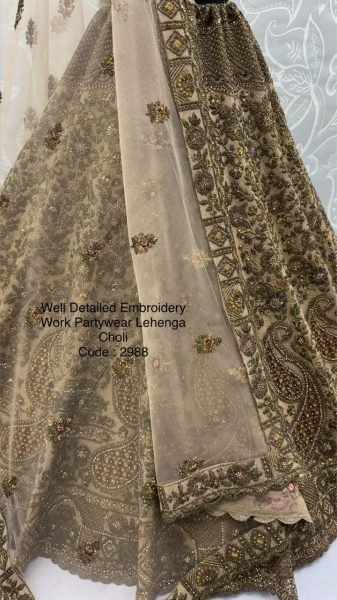 Cream Grand Flair Lehenga Choli with Premium Embroidery for Bride Bridal Lehenga Choli