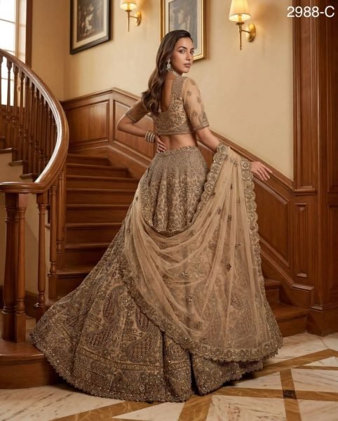 Cream Grand Flair Lehenga Choli with Premium Embroidery for Bride Bridal Lehenga Choli