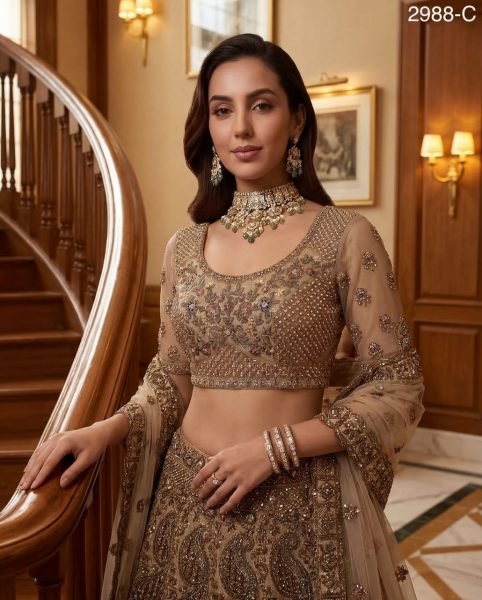 Cream Grand Flair Lehenga Choli with Premium Embroidery for Bride Bridal Lehenga Choli