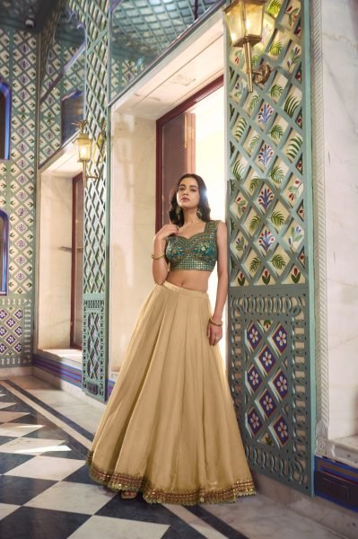 Cream Green Fendi Lehenga Choli with Thread Work Blouse at Manufacturer Price Designer Lehenga Choli