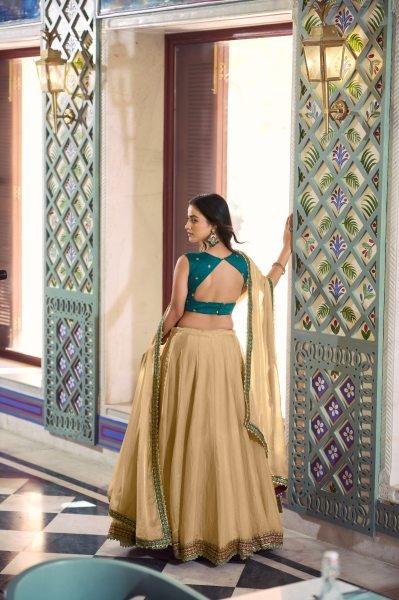 Cream Green Fendi Lehenga Choli with Thread Work Blouse at Manufacturer Price Designer Lehenga Choli