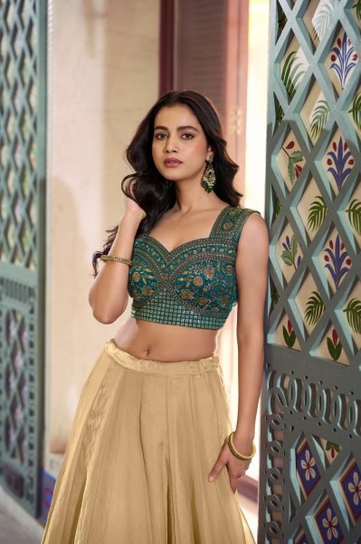 Cream Green Fendi Lehenga Choli with Thread Work Blouse at Manufacturer Price Designer Lehenga Choli