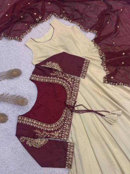 Cream Natural Crepe Gown with Embroidered Koti and Georgette Dupatta Set Ready To Wear Collection