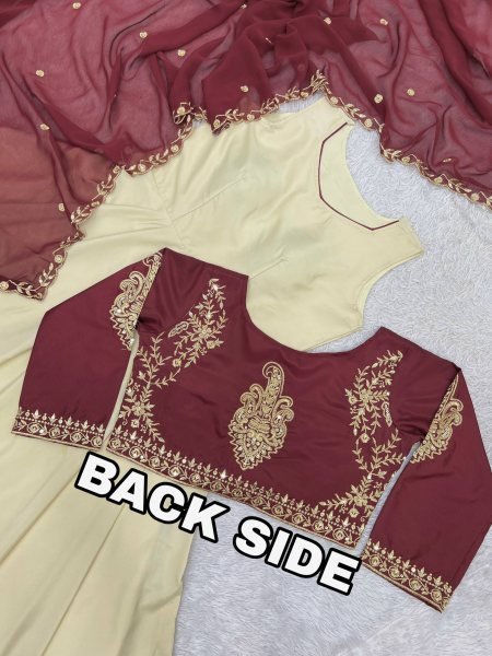 Cream Natural Crepe Gown with Embroidered Koti and Georgette Dupatta Set Ready To Wear Collection