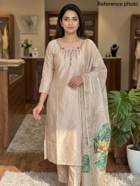 Cream Premium Quality Kurti Pant Set with Hand Work at Manufacturer Price  Straight Cut Long Kurtis