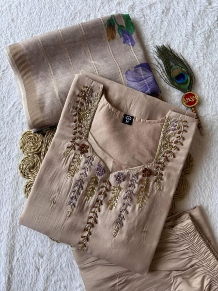 Cream Premium Quality Kurti Pant Set with Hand Work at Manufacturer Price  Straight Cut Long Kurtis