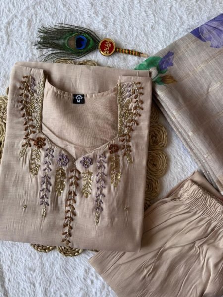 Cream Premium Quality Kurti Pant Set with Hand Work at Manufacturer Price  Straight Cut Long Kurtis